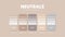 Color palette in a Neutrals colour theme collections. Color scheme or colors chart template. Color combination set of RGB, HSL and