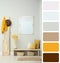 Color palette and photo of hallway interior