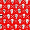 Color pattern with funny emoji skulls and bones. The illustration is suitable for the design of wrapping paper, fabrics, wallpaper
