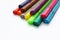 Color pen. Pile with color pens isolated on white background. Color background texture, felt-pen activity. Children school fun tim