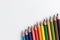 Color pencils with copy space isolated on whtie background,education frame concept