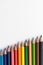 Color pencils with copy space isolated on whtie background,education frame concept