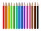 Color pencils on white background. Red, blue, green, yellow wooden pencil for school education. drawing collection for artwork.