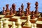 Color photo of chess Board and chess pieces, wooden chess pieces on the chessboard. Soft focus.