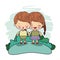 Color picture couple kawaii girl braids hair with funny boy taken hands in forest