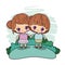 Color picture couple kawaii girl collected hair with boy taken hands in forest