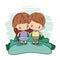 Color picture couple kawaii happy kids taken hands in forest