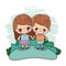Color picture couple kawaii kids girl cryin and boy excited taken hands in forest