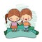 Color picture couple kawaii wink kids taken hands in forest