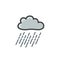 Color picture of gray cloud with heavy rain. A symbol of the weather. Vector drawing by hand in the style of a doodle