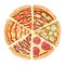 Color pizza top view. Savoury pizza ads with 3d illustration rich toppings dough. Colorful and tasty vector banner for