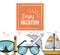 Color poster of enjoy vacation with snorkel and glasses and plane and boat