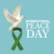 Color poster pigeon flying with green lace symbol international peace day text