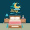 Color poster scene night landscape of cute bedroom sleep time