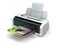 Color printer prints photo on white background.