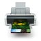 Color printer prints photo on white background.