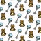 Color rattle and teddy bear toys background