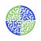 Color round maze. Painted in different colors. Game for kids and adults. Puzzle for children. Labyrinth conundrum. Flat vector