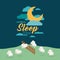 Color scene night landscape of sleep time with sheeps jump wooden fence