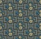 Color seamless pattern with abstract yellow roses, vintage art nouveau floral and geometric green and blue ornament