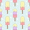 Color seamless pattern of delicious melting ice cream on a blue background. Simple flat vector illustration. Suitable for