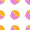 Color seamless pattern of delicious pink cakes with frosting. Simple flat illustration on white background