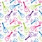 Color seamless pattern musical notes and guitars