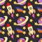 Color seamless spacecraft pattern. Kids futuristic galaxy doodle. Imagination space rocket, astronaut adventure dream