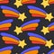 Color seamless spacecraft pattern. Kids futuristic galaxy doodle. Imagination space rocket, astronaut adventure dream