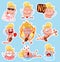 Color set of cupids for Valentine`s Day. Funny stickers with different emotions.
