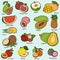 Color set with tropical fruits, vector cartoon stickers