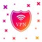 Color Shield with VPN and WiFi wireless internet network symbol icon on white background. VPN protect safety concept