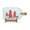 Color ship with red sails in the bottle. Souvenir with sailboat for trip, tourism, travel agency, hotels, vacation card