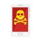 Color silhouette with cell phone with virus skull and bones