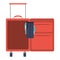 Color silhouette with opened suitcase of traveler with clothes