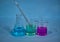 Color solution in chemistry laboratory. Chemistry Lab apparatus with color solution