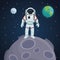 Color space landscape background with astronaut over a planet and view cosmos