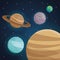 Color space landscape background with view planets in solar system