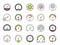 Color speedometer icons. Speed gauge symbol and download indicator. Vector isolated set