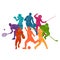 Color sport background. Football, soccer, basketball, hockey, box, tennis, baseball. Vector illustration colorful people silhouett