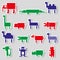 Color square digital simple retro animals stickers