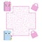 Color square maze. Game for kids. Puzzle for children. Help the cute notebooks to meet. Labyrinth conundrum. Flat vector
