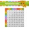 Color square multiplication table from 1 to 100. For the education of children. Isolated on a white background. With a cute