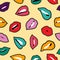 Color stitch patch seamless pattern with woman lip