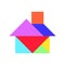 Color tangram puzzle in home shape on white background