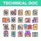 Color Technical Documentation Thin Line Icons Set Vector