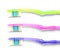 Color toothbrushes on white background.