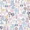 Color toys and accessories for newborn seamless pattern. Baby von. Vector illustration.