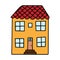 Color vector illustration with cute little house in carton style. One of a series of colored houses. Drawn by hand