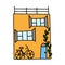 Color vector illustration with cute little house in carton style. One of a series of colored houses. Drawn by hand. Isolated on a